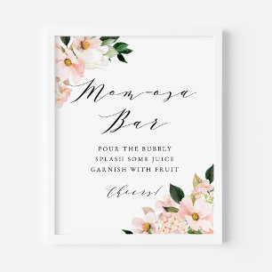 Poster Magnolia rose et Hydrangea Baby shower Momosa Bar