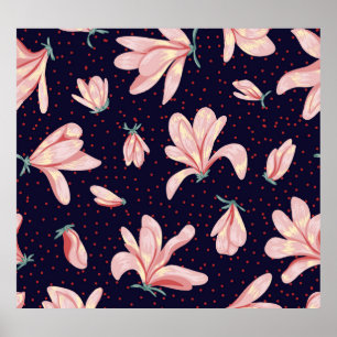 Poster Magnolias florissants, motif vintage dessiné à la 