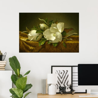 Poster Magnolias sur une étoffe de velours doré par MJ He