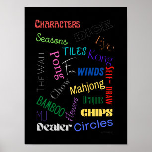 Poster Mahjong Words avec Arrière - plan noir