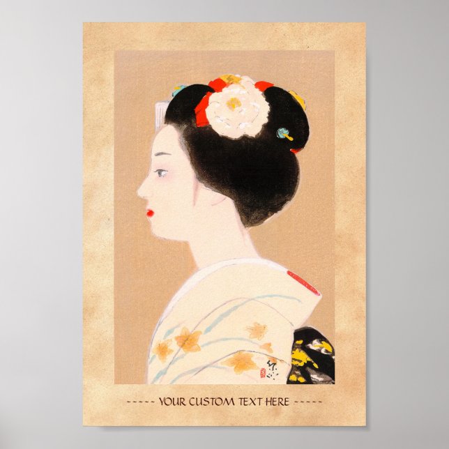 Poster Maiko fille japonaise en kimono femme geisha (Devant)