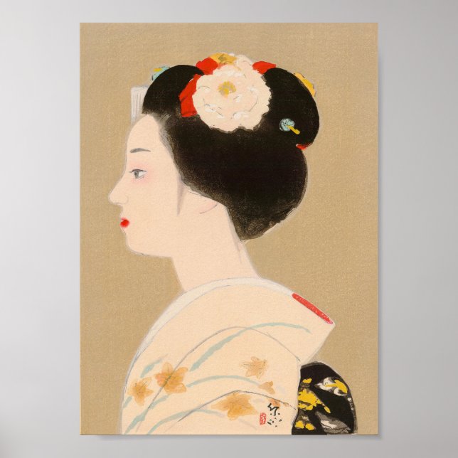 Poster Maiko Japonaise fille en kimono femme geisha (Devant)