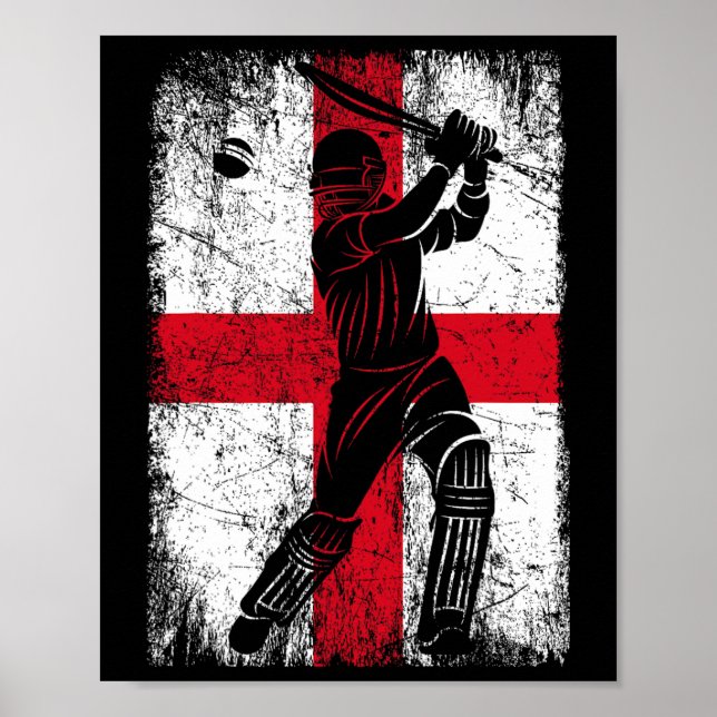Poster Maillot de cricket à drapeau d'Angleterre Supporte (Devant)