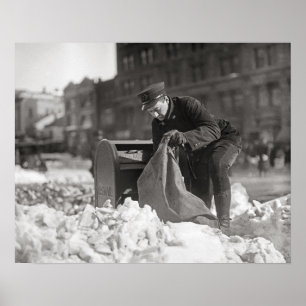 Poster Mailman dans la neige, 1922. Photo vintage