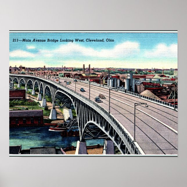 Poster Main Ave. Pont, Cleveland, Ohio Carte Postale Vint (Devant)