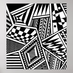 Poster main blanche de motif de noir géométrique abstrait