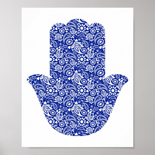 Poster Main de Hamsa Bleu Blanc Lucky Talisman (Devant)