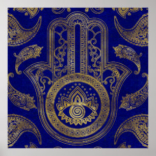 Poster Main de Hamsa - or sur la lazulite de lapis