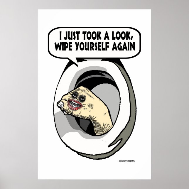 Poster Main de marionnette dans les toilettes (Devant)