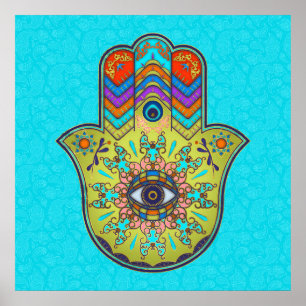 Poster Main Hamsa colorée avec cachemire