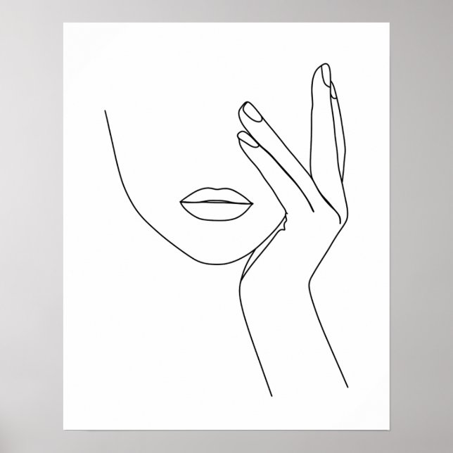 Poster Main minimaliste sur le visage de la femme art (Devant)