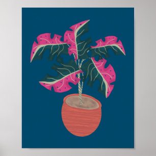 Poster Main Plante rose Monstera tirée