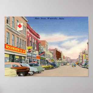 Poster Main St. Waterville, Maine Vintage