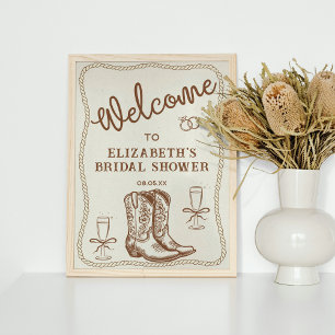Poster Main tirée Brown Cowgirl Western Boots Bienvenue