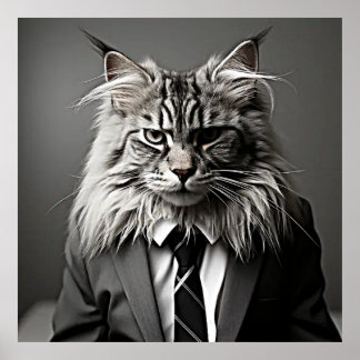 Poster Maine Coon en costume noir et Cravate