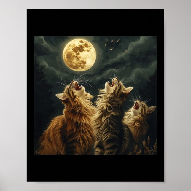 Poster Maine Coon Howl Sur Moon Amoureux des chats (Devant)