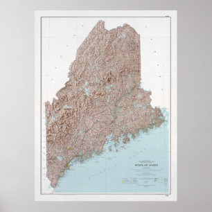 Poster Maine Relief Map (1977) The Pine Tree State