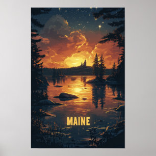 Poster Maine USA Art Vintage Illustration Voyage