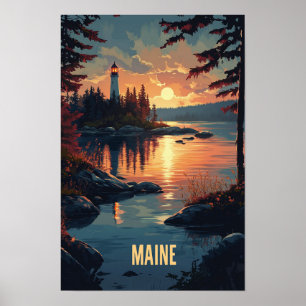 Poster Maine USA Art Vintage Illustration Voyage