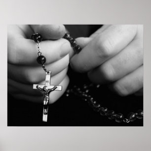 Poster Mains avec perles de Rosaire
