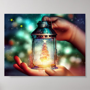 Poster Mains d'enfant tenant une lanterne de Noël