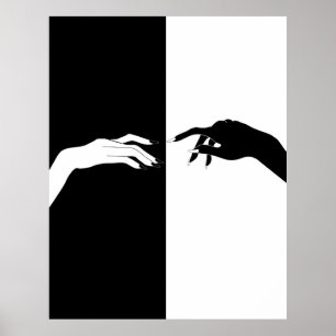 Poster Mains Noires et Blanches Moderne Simple Line Art