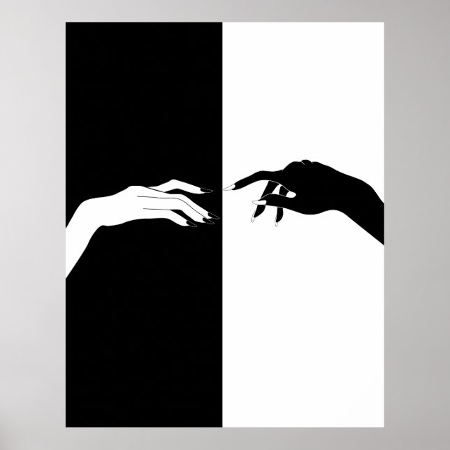 Poster Mains Noires et Blanches Moderne Simple Line Art (Devant)
