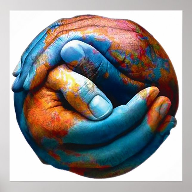 Poster Mains serrées formant la planète Terre Paix mondia (Devant)