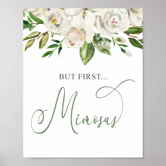 Poster Mais premier Mimosas blanc vert floral blanc (Devant)