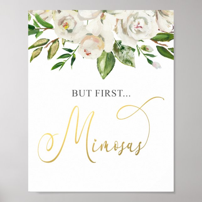 Poster Mais Premier Mimosas Or Floral Blanc (Devant)