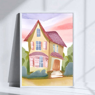 Poster Maison à l'aquarelle   Joliment Peint