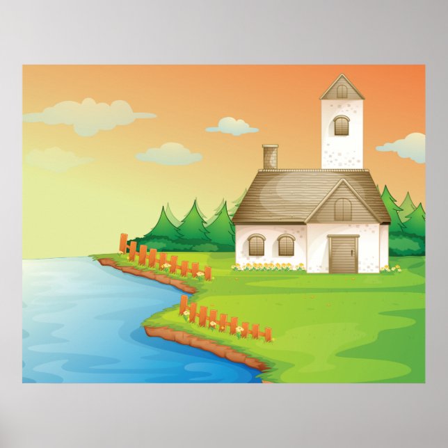 Poster Maison Au Bord De La Rivière (Devant)