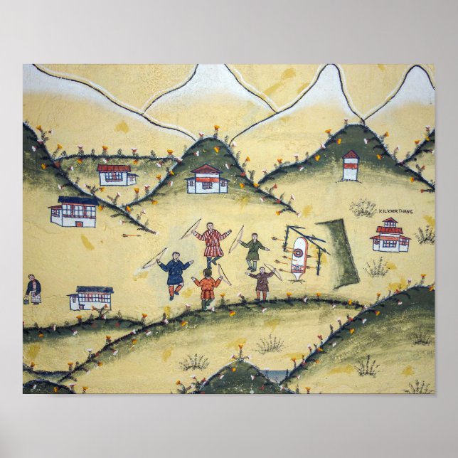 Poster Maison bhoutanaise avec peintures au tir à l'arc - (Devant)