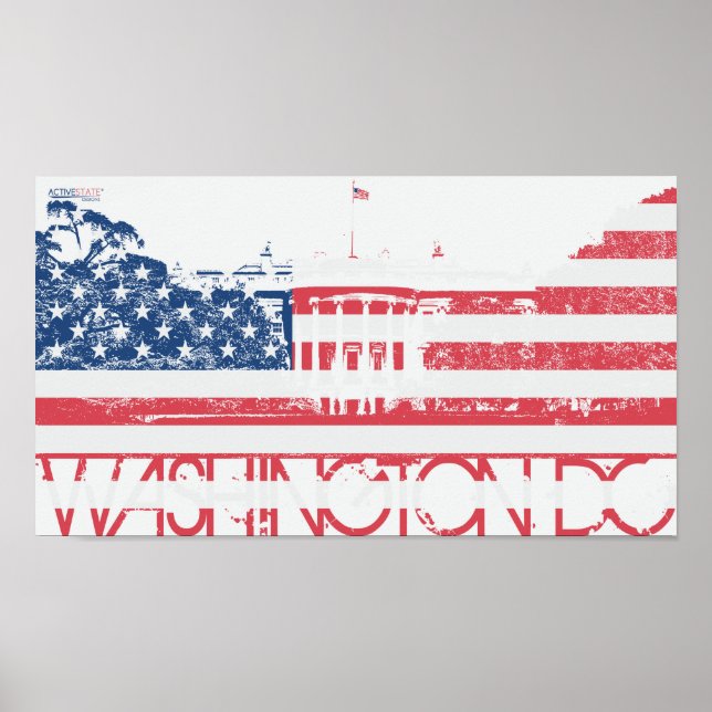 Poster Maison Blanche - Washington DC - Drapeau des États (Devant)