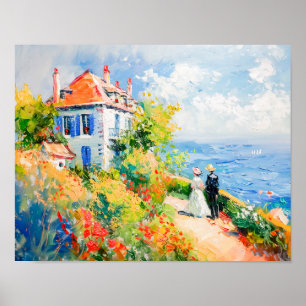 Poster Maison côtière avec Fleurs Impressionniste Seascap