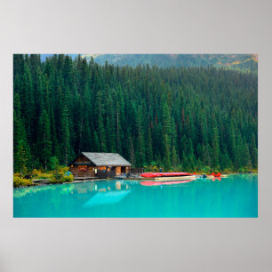 Poster Maison de bateau par Lake Louise dans le parc nati