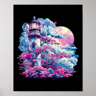 Poster Maison de bord de mer phare voile mer plage bateau