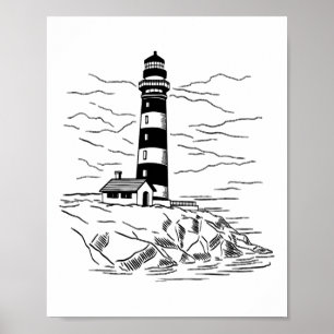Poster Maison de bord de mer phare Voile Mer Plage Bateau