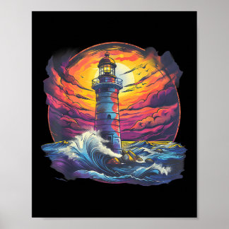 Poster Maison de bord de mer voile phare bateau plage