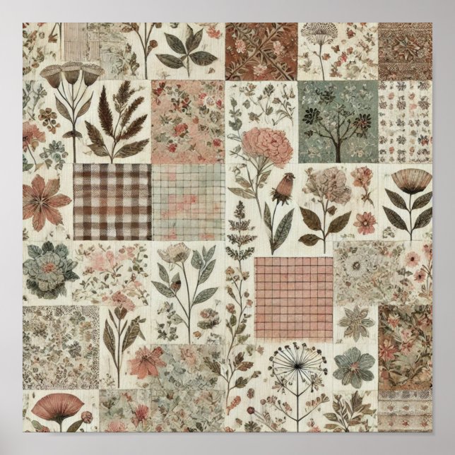 Poster Maison de campagne rustique vert sauge patchwork q (Devant)