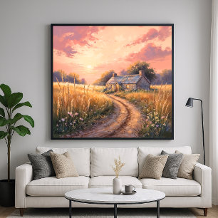 Poster Maison de campagne - Style Peinture Paysage