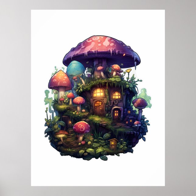 Poster Maison de champignons magiques (Devant)
