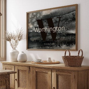 Poster Maison de famille rustique nom de famille aquarell