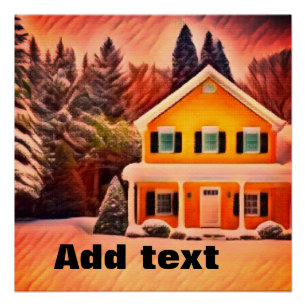 Poster Maison de fée de neige blanche rouge dans un jardi