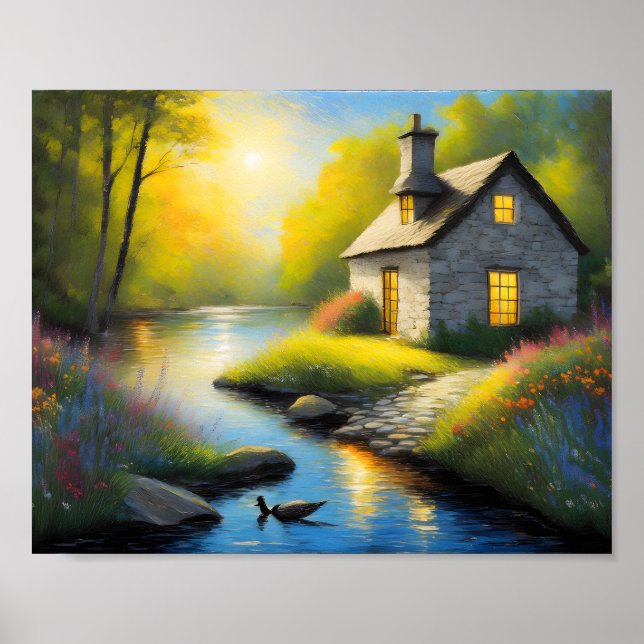 Poster Maison de pierre sur la rivière 2 (Devant)