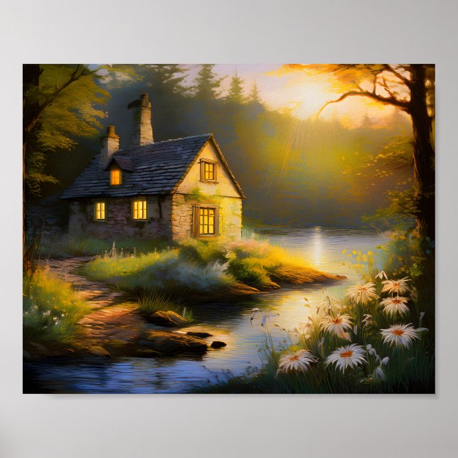 Poster Maison de pierre sur la rivière 4 (Devant)