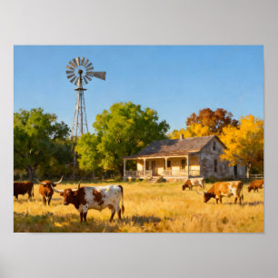 Poster Maison de Ranch au Texas en Automne