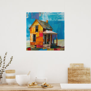 Poster Maison en collage de pièces et de textures