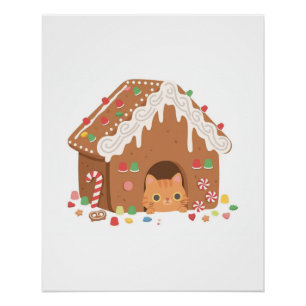 Poster Maison en pain d'épice Chat Noël