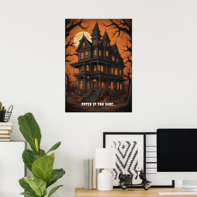 Poster Maison hantée à Halloween de nuit (Bureau à domicile)